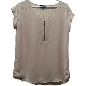 My Michelle Blush Pink Blouse with Lace Detail & Front Zipper – Size M